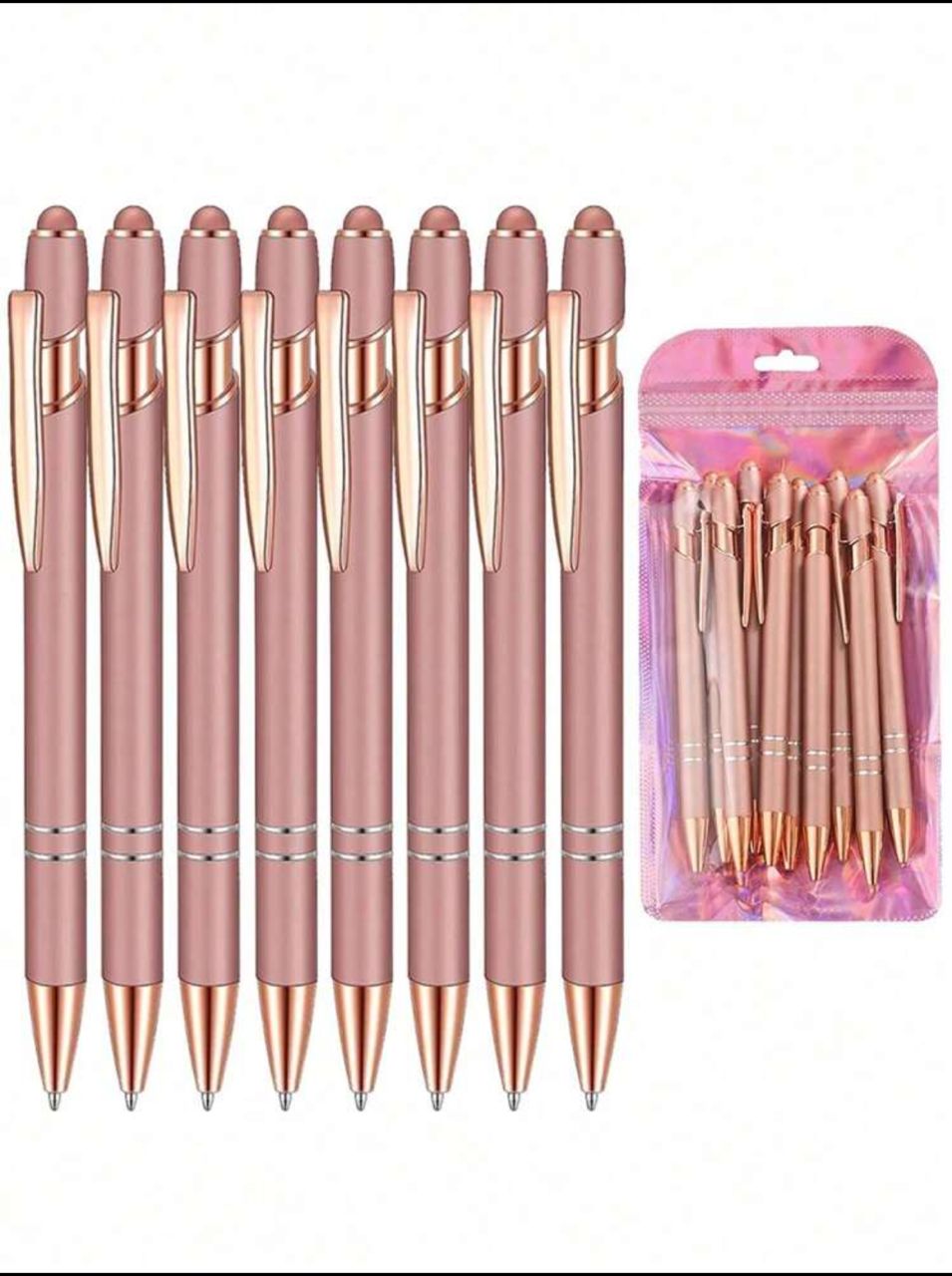 2/4/8/12pcs 2-In-1 Rose Gold Metal Stylus Ballpoint Pen With 1.0mm Black Ink For Touch Screen Devices