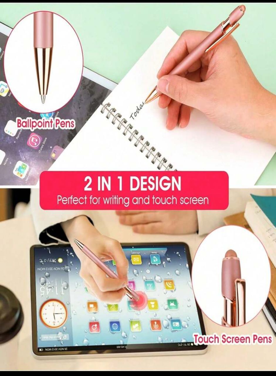 2/4/8/12pcs 2-In-1 Rose Gold Metal Stylus Ballpoint Pen With 1.0mm Black Ink For Touch Screen Devices