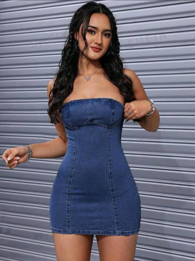 EZwear Summer Solid Color Strapless Denim dress