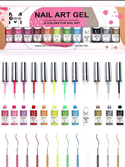 8Ml Color Nail Polish Puller Glue 12 Pack Nail Art Gel Polish Semi-Permanent Polishing Nails Uv Manicure Tools For Nail Art Designs Abstract Lines Pen For Painting Draw Nail Art equipment.