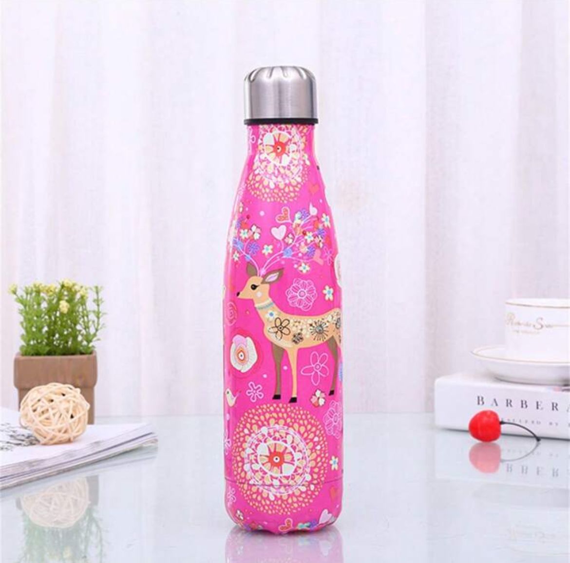 1pc 17oz Stainless Steel Double Walled Insulated Tumbler, Outdoor Sports Water Bottle With Cute Deer Print, Christmas/Halloween Gift, Reusable Soda Can, Travel Cup