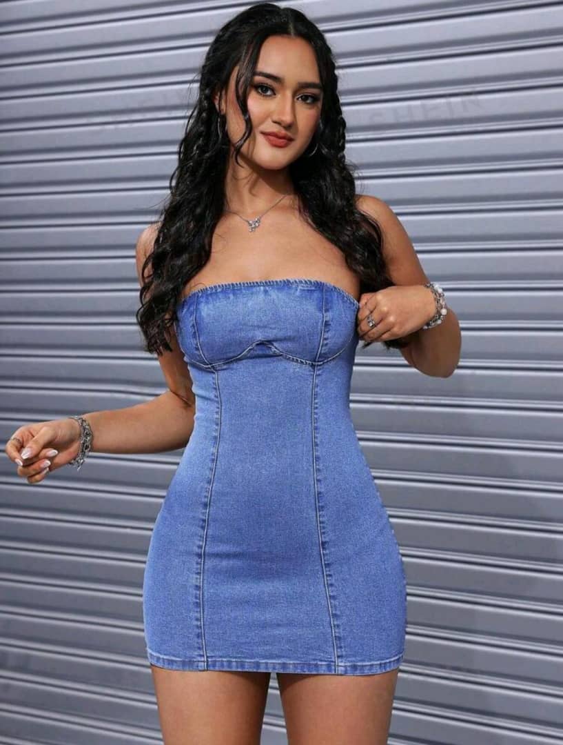 EZwear Summer Solid Color Strapless Denim dress