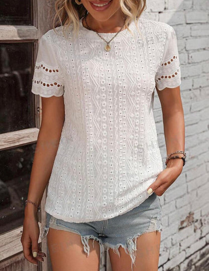 LUNE Eyelet Embroidery Scallop Trim Tee