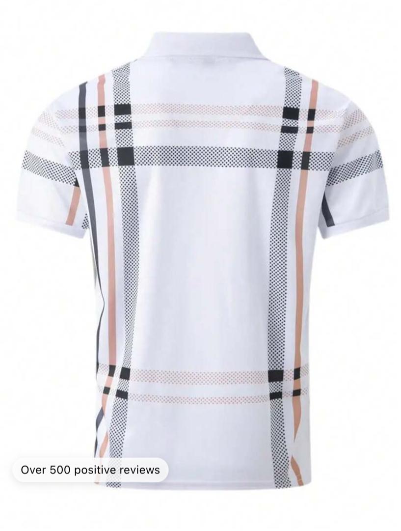 Manfinity Homme Checked Print Button Half-Open Short Sleeve Polo Shirt