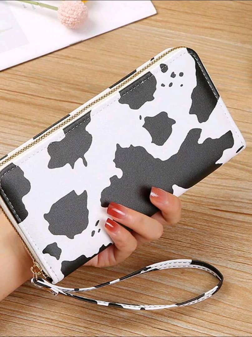 2024 Summer Multicolor Cow Pattern Multiple Compartment Long Wallet Cardholder Change Purse Clutch Bag Wristlet Wallet